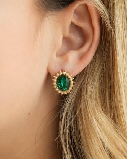 Σκουλαρίκια καρφωτά με πράσινη πέτρα