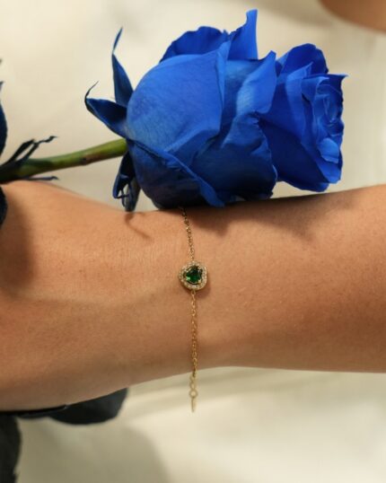 Βραχιόλι με λεπτή αλυσίδα και Diamond Green Heart