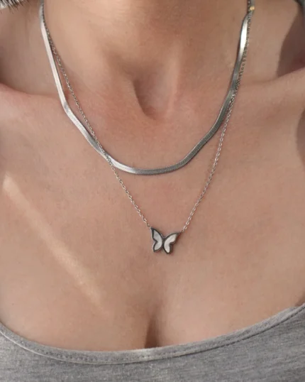 Κολιέ με διπλή αλυσίδα Butterfly